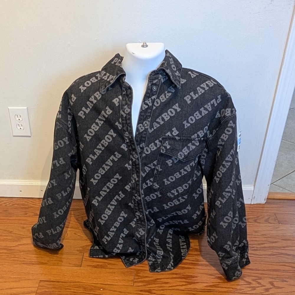Vintage PLAYBOY PS Jean Jacket Shirt Black Signature